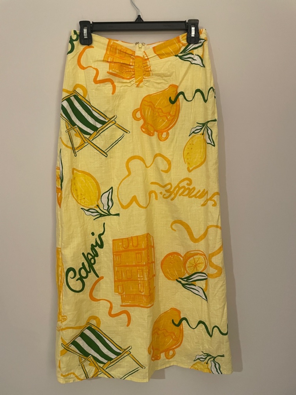Sunny Yellow Capri-Print Midi Skirt
